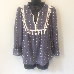 Anthropology Maeve Embroidered Tassel Peasant Top